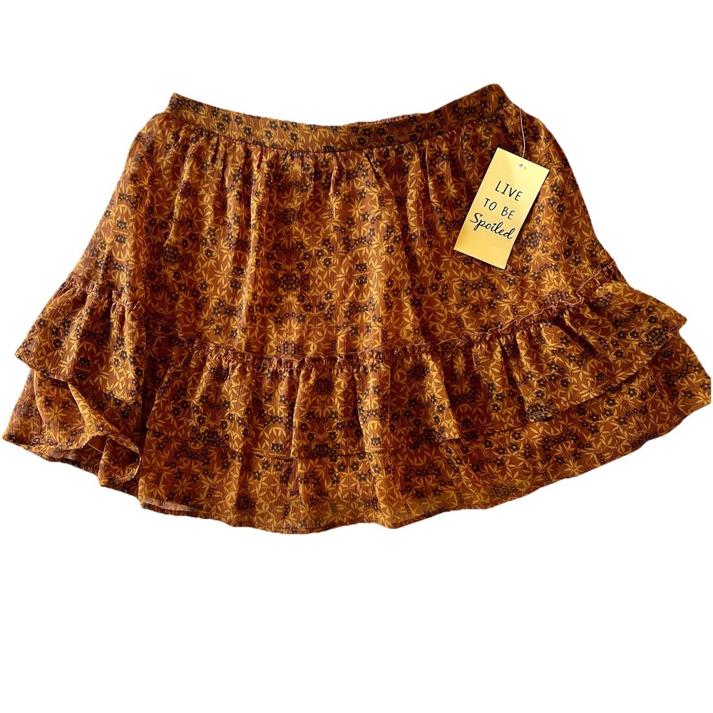 "Live To Be Spoiled" Large Cottage-core Floral Ruffle Mini Skirt, SZ Small NWT